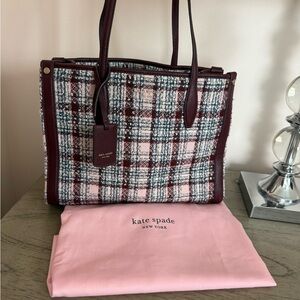 kate spade Pink Burgundy Plaid Tweed Tote